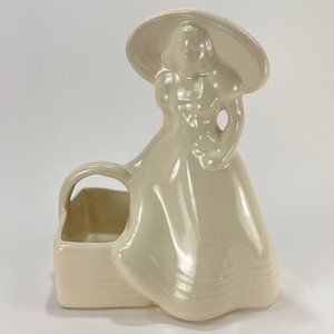 Vintage Southern Belle Girl Woman Planter Basket Ivory Ceramic USA